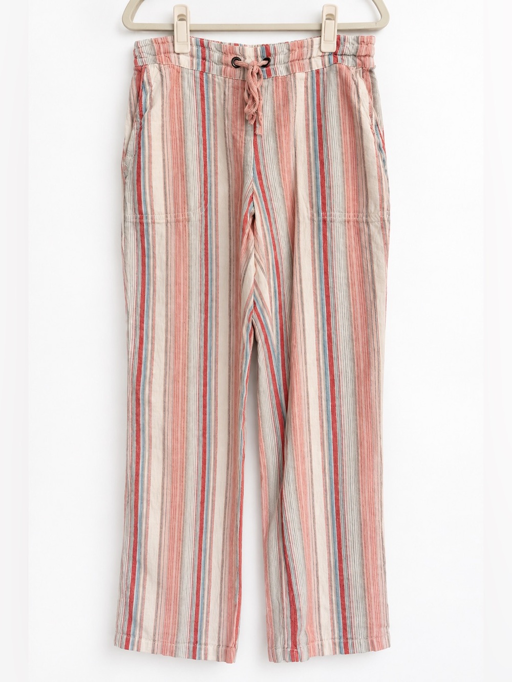 Per Se Linen Blend Striped Drawstring Pants Women’s S Coastal Beachy Wide Leg